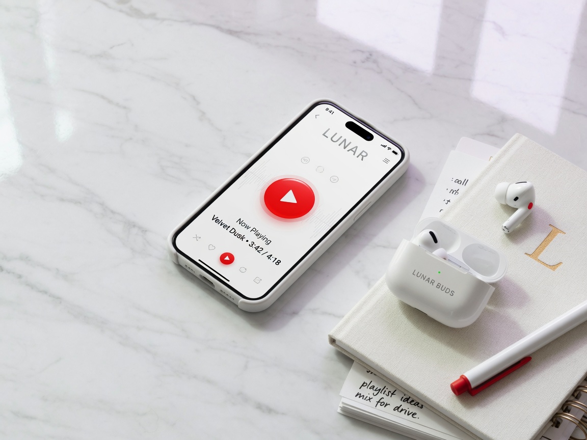 Phone on desk with earbuds